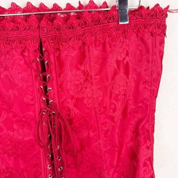 Fredericks of Hollywood Red Lace Up Vintage Y2K Corset - Picture 4 of 6